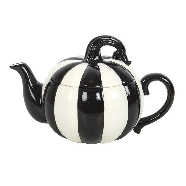 Black and White Striped Pumpkin Tea Pot