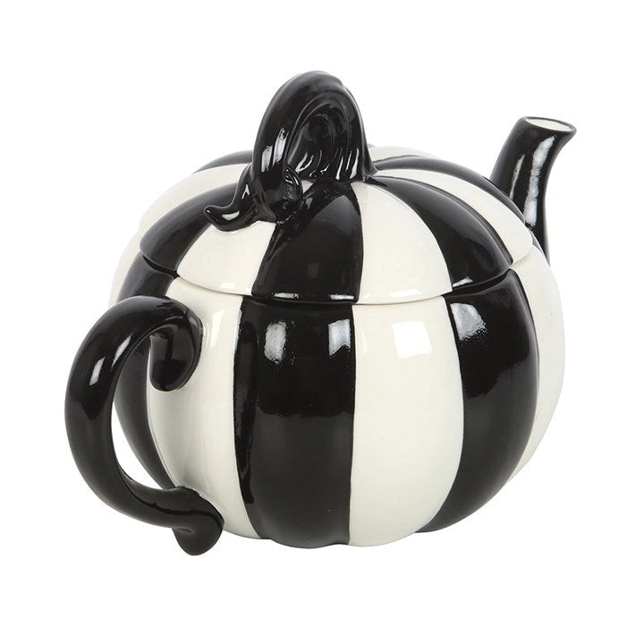 Black and White Striped Pumpkin Tea Pot