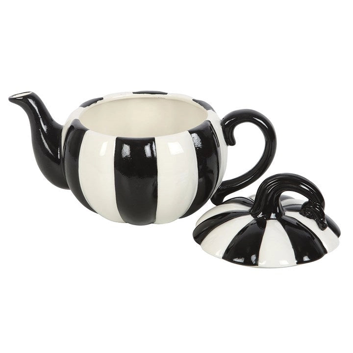 Black and White Striped Pumpkin Tea Pot