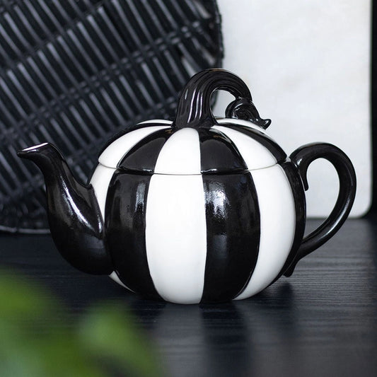 Black and White Striped Pumpkin Tea Pot
